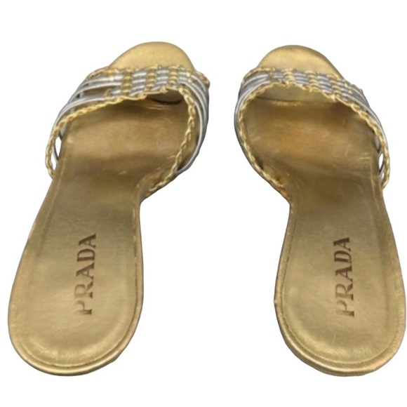 PRADA Gold/Silver Woven Sandals Size 7 - Picture 3 of 8